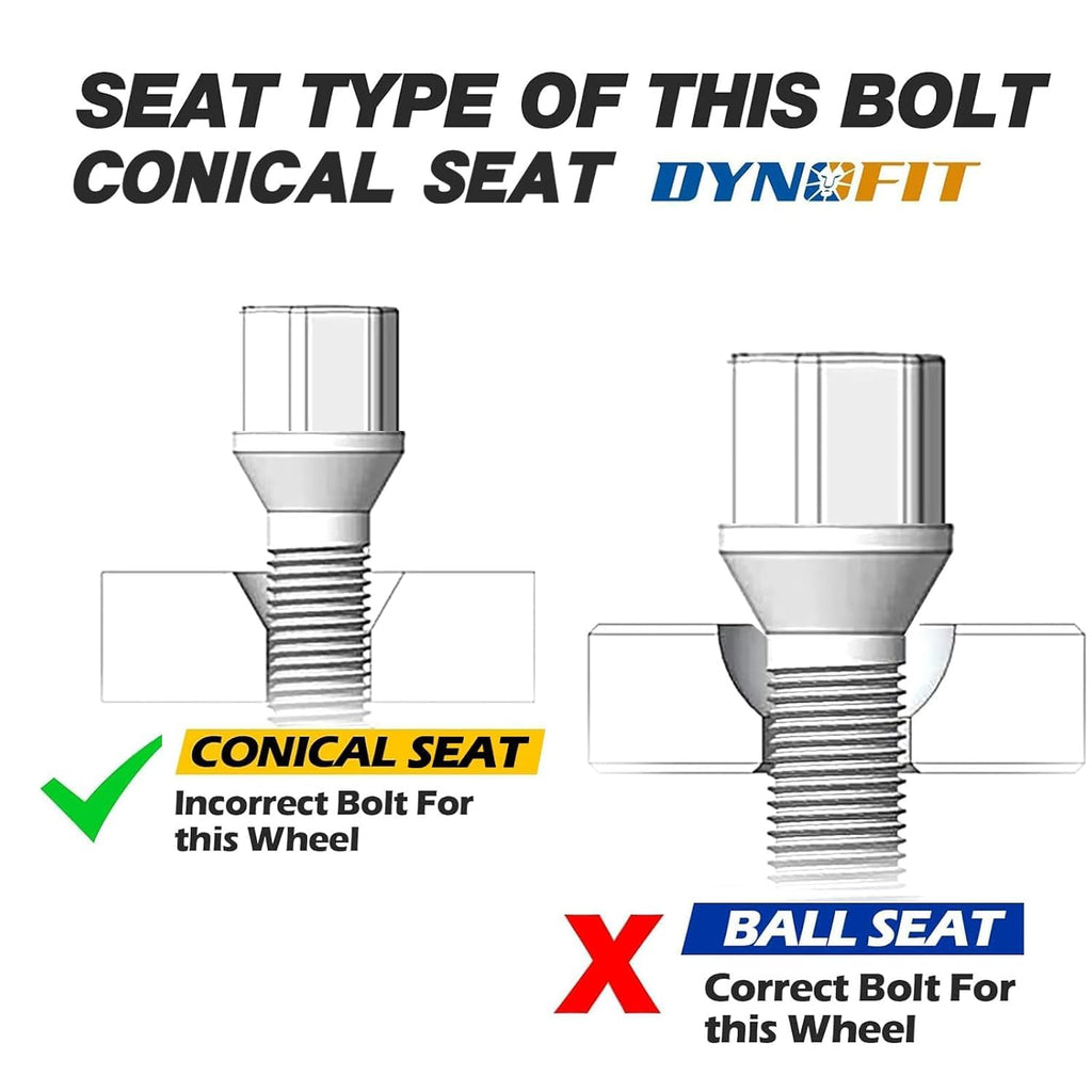 Dynofit M12x1.5 Extended Lug Bolts Compaible with BMW, 45mm Shank Conical Seat Aftermarket ET Wheel Bolts for E91 E92 E93 E88 E82, 12x1.5 one piece Design Wheel Studs for 20mm Spacer