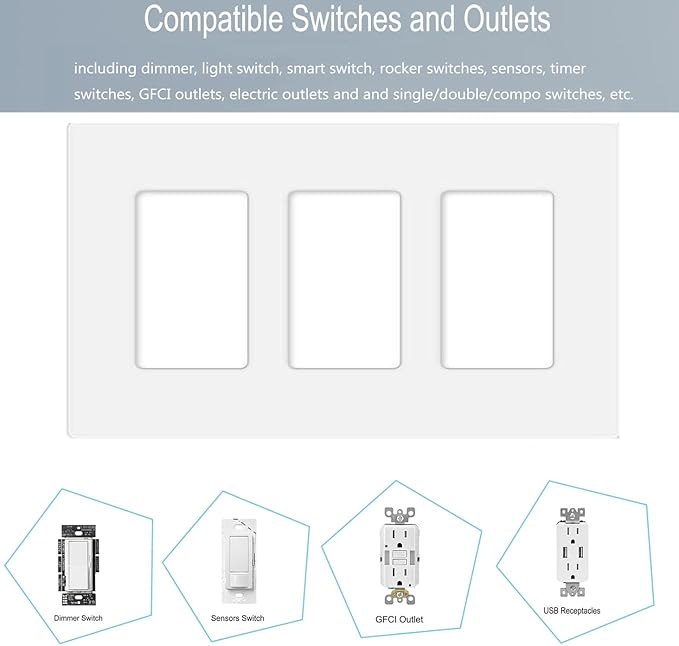 3-Gang Screwless Decorator Wall Plate Cover Switch Outlet Electrical Faceplate - Image 3