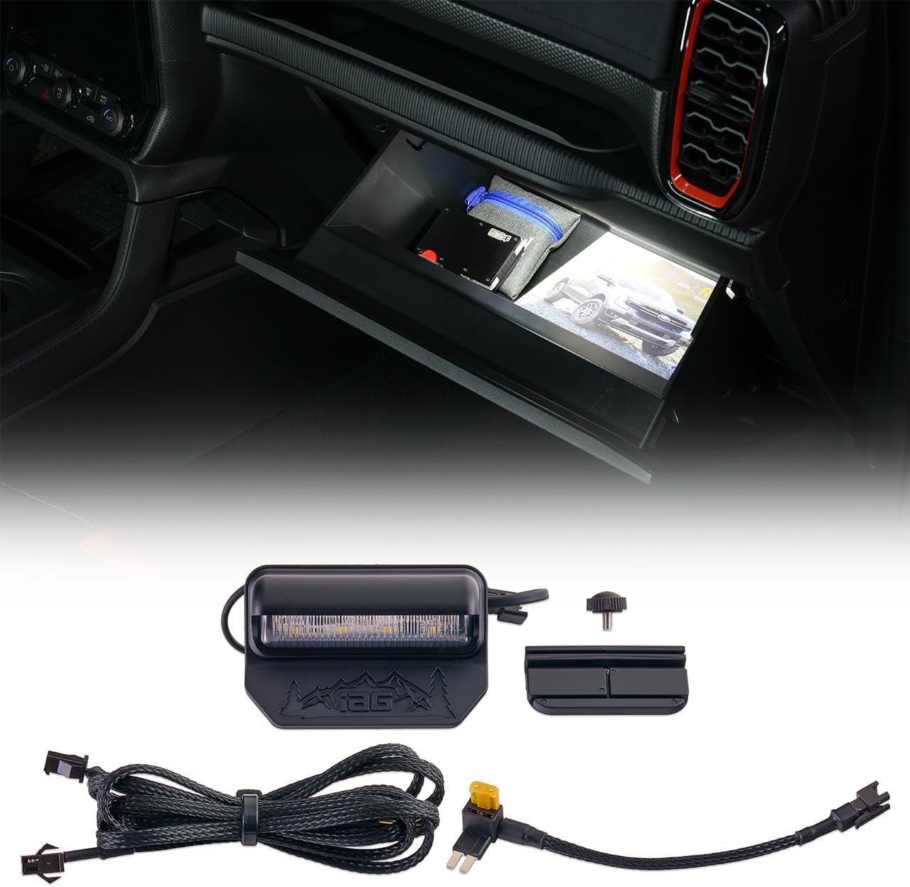 IAG Glove Box LED Light for Ford Ranger/Ranger Raptor 2024+ | Lights your glove box, plug-and-play install, no wiring or drilling, auto on/off timer