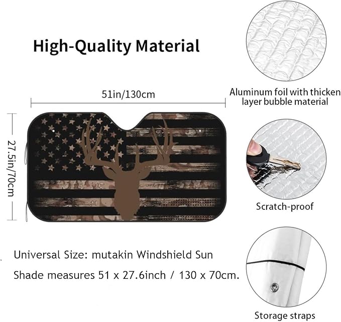 American Flag Camouflage Car Windshield Sunshade Front Window Sun Visor - Image 6