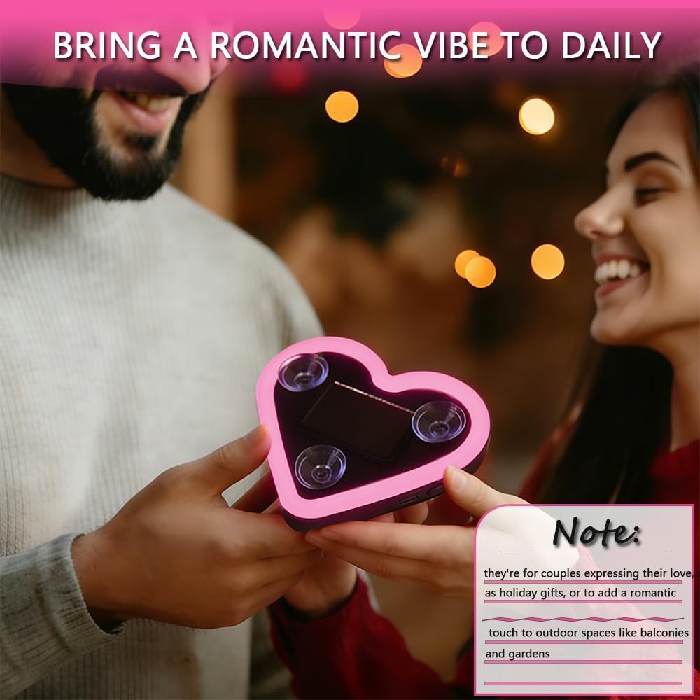 2Pcs Solar Powered Heart Light for Car, LED Wireless Ambient Lamp with 6 Modes & Vibration Sensor Can Automatically Power the Light On, Romantic Ambient Gift for Couples (Pink)