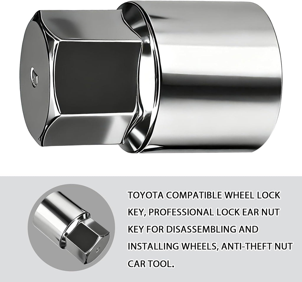 Wheel Lock Key Lug Nut Key Locking Lug Nut Removal Tool for Toyota Lexus Tacoma Senna, Security Nuts Socket Wrench Anti-Theft D-Wheel Locking Nuts Socket Adapter Installation & Removal (Silver