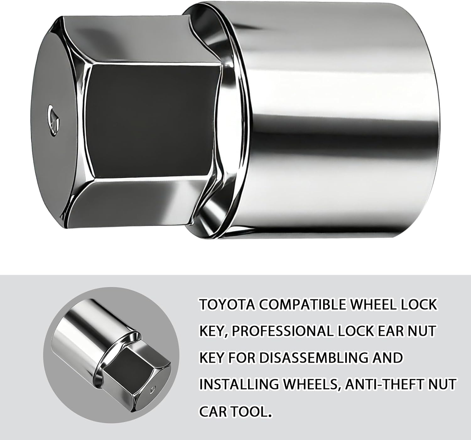 Wheel Lock Key Lug Nut Key Locking Lug Nut Removal Tool for Toyota Lexus Tacoma Senna, Security Nuts Socket Wrench Anti-Theft D-Wheel Locking Nuts Socket Adapter Installation & Removal (Silver