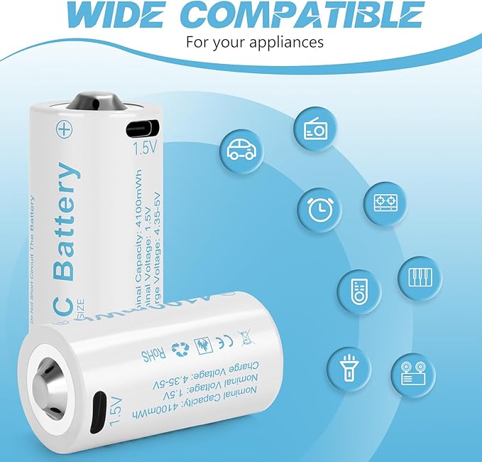 Rechargeable Lithium C Battery 8 Pack, Batteries c Size，Long Lasting1.5V C - Image 5