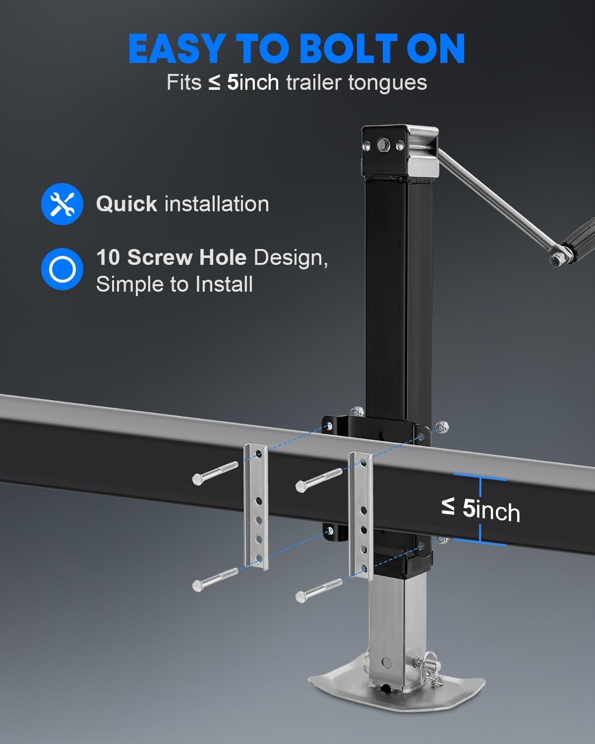 Kohree 8000 lbs Trailer Jack Heavy Duty, Bolt on Trailer Jack for Yacht, Boat, Horse, Utility Trailers, Adjustable RV Tongue Jack with Drop Leg & Ergonomic Handle