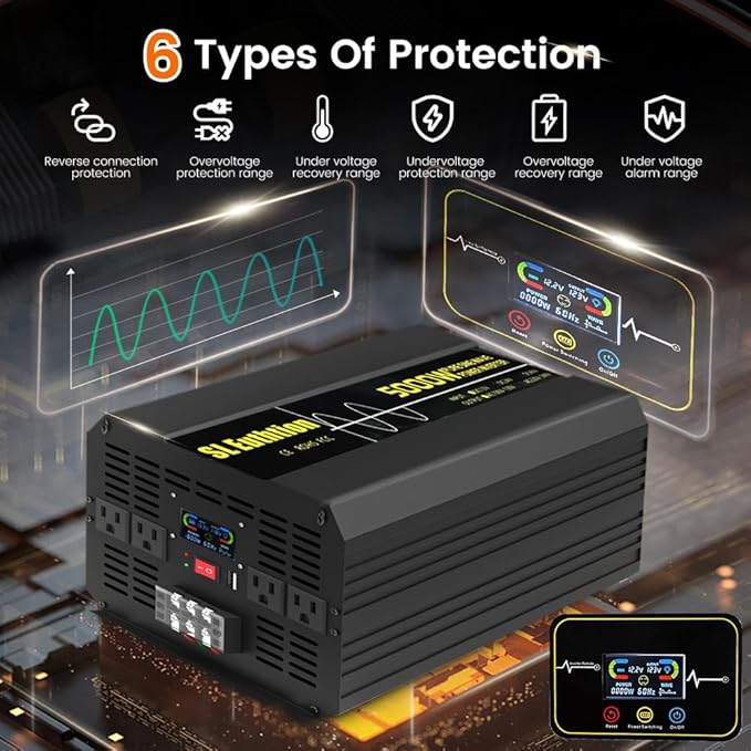 5000W/10000W Pure Sine Wave Car Power Inverter 12V DC to 120V AC 60HZ - Image 5