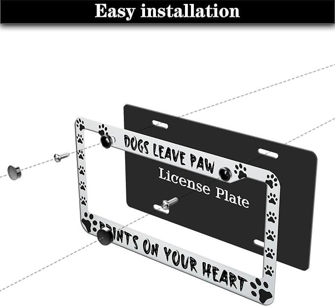 License Plate Cover Black and White License Plate Frames Dogs Leave Paw Prints - Image 7
