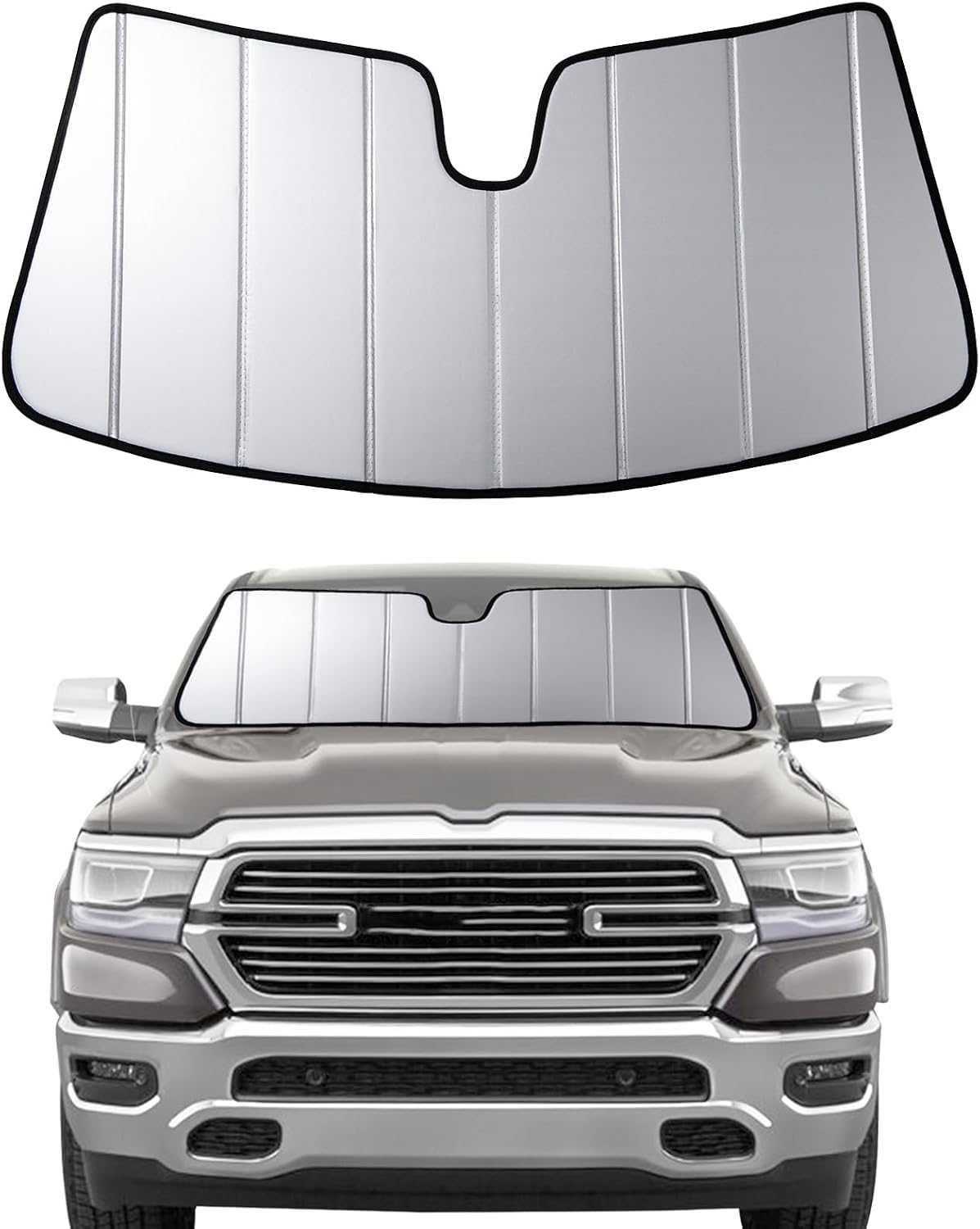2019-2026 Car Windshield Sun Shade for 2019 2020 2021 2022 2023 2024 2025 2026 Dodge RAM 1500 with 5-Inch Wide Sensor Automotive Front Window Sunscreen Sunshade