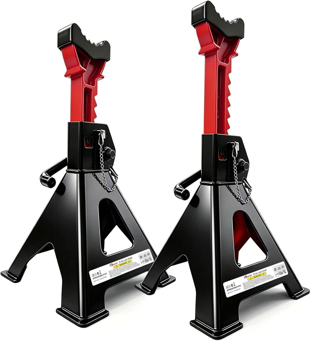 3 Ton Jack Stands (6,600 lbs) - Heavy Duty Car Jack Stand with Double Pin Locking, Adjustable 11.22"-16.54" Height, Extra Rubber Pads for Trucks, Garage, Home,DIY Use - 1 Pair Black+Red