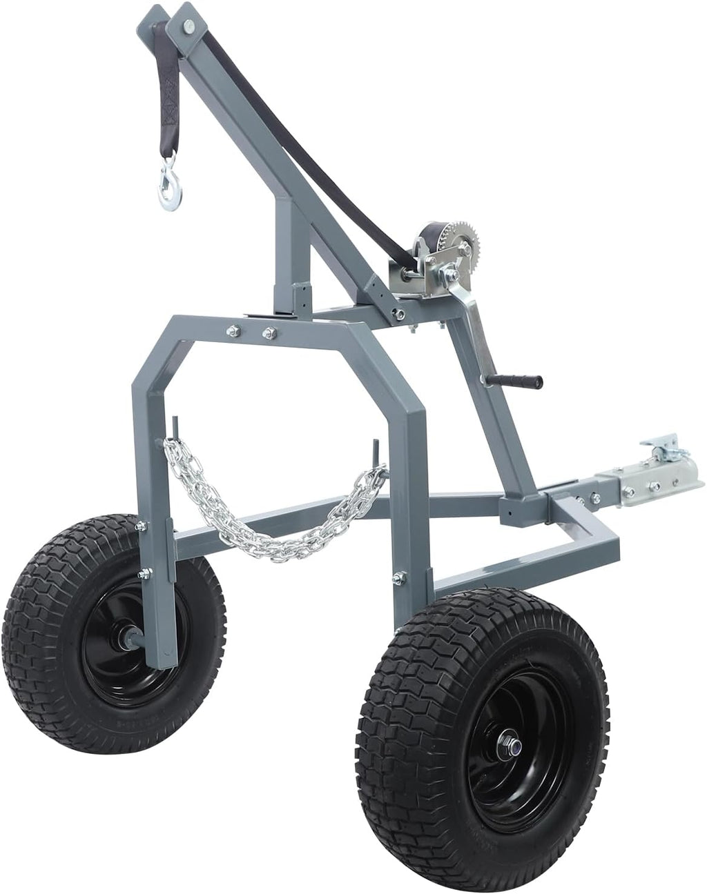 Log Skidding Arch, 24in Diameter 1600lbs Capacity ATV Trailer, Ball-Type Trailer Hitch Mounted Log Dolly, Heavy-Duty ATV Dolly with Two 16in Pneumatic Tires for Vehicles
