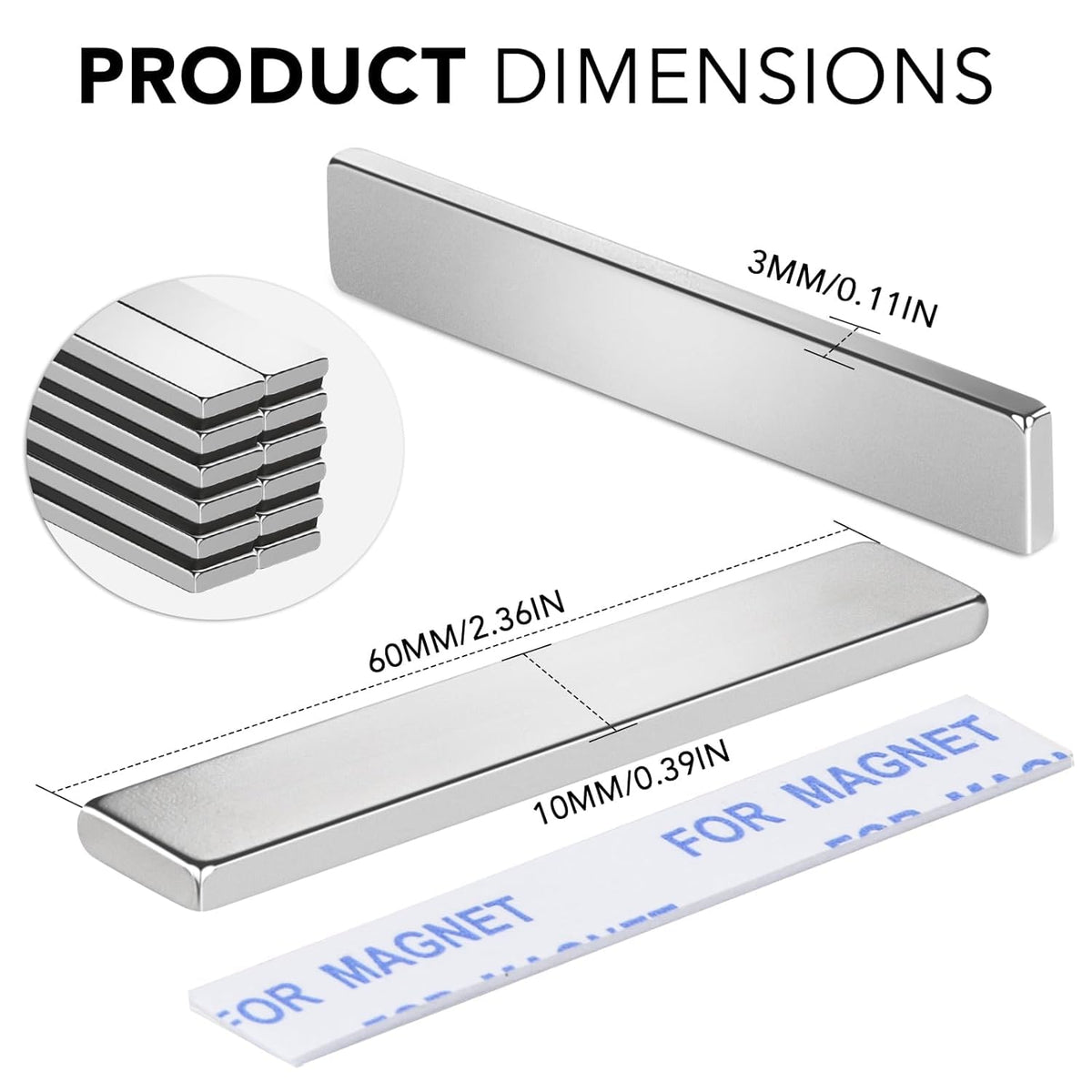 trymag strong neodymium magnets with adhesive backing, 50, side view