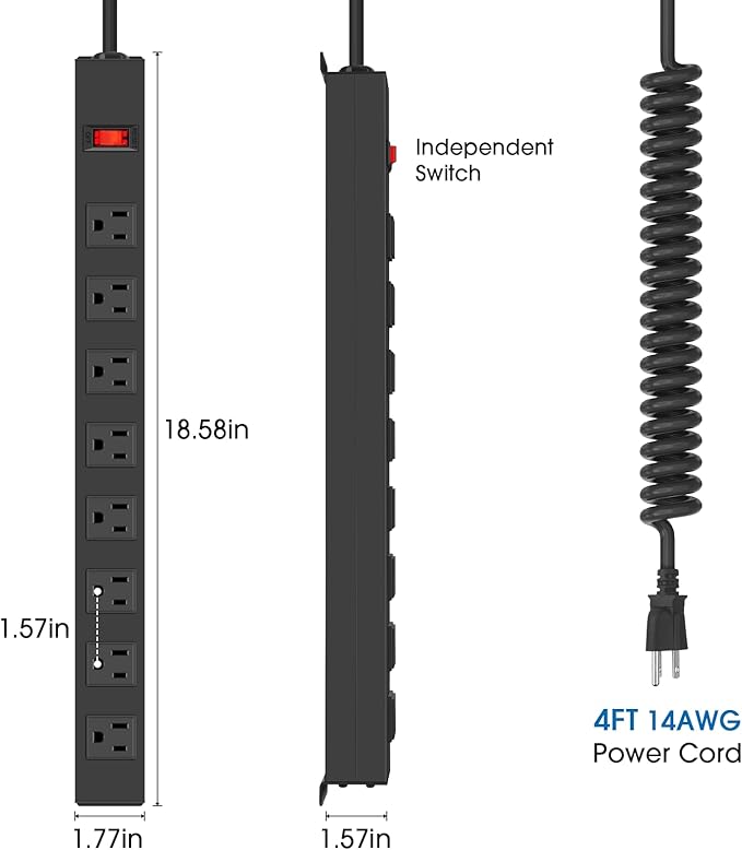 HHSOET 8 Outlet Metal Wall Mount Power Strip, Mountable Outlet - Image 2