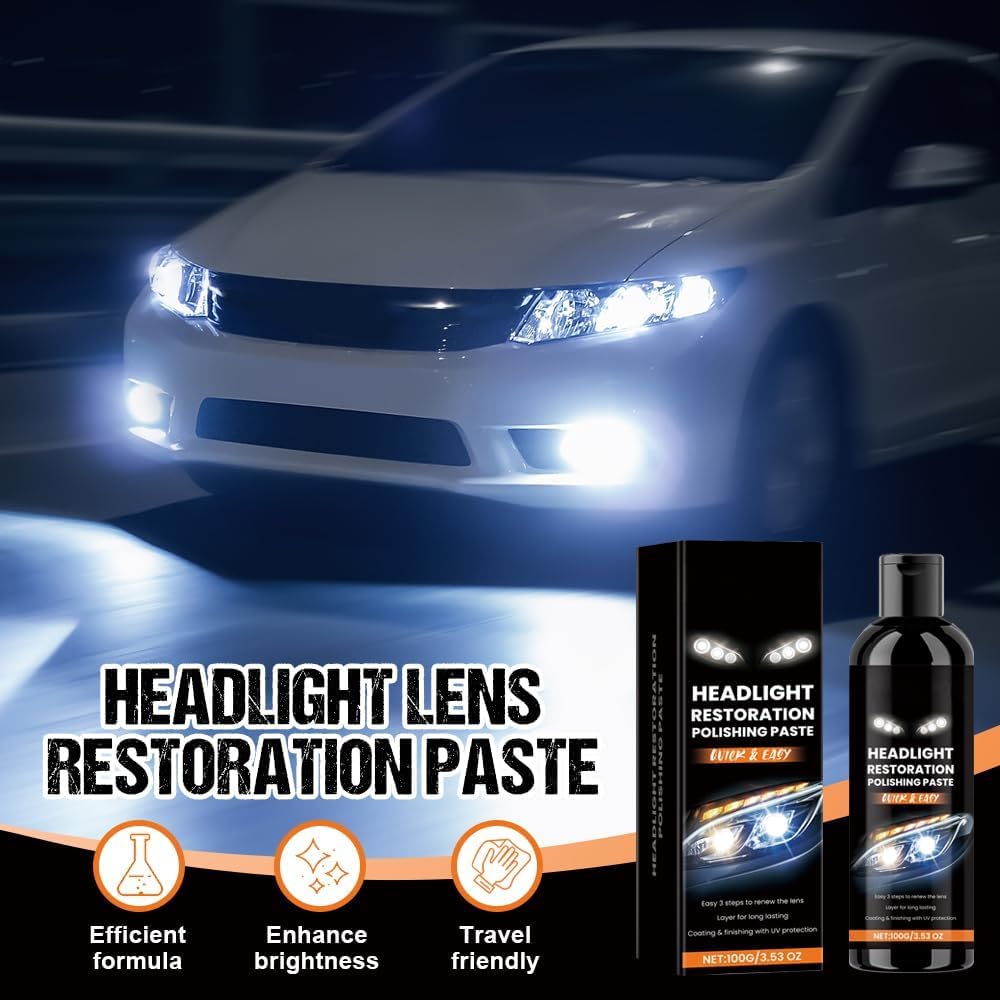 Headlight Stain Remover Polishing Paste,Car Lamp Care Brightening Clean Yellow Reconditioning Paste,Polishing Cleaner for Cars, Trucks, Motorcycles, RVs (1PC)