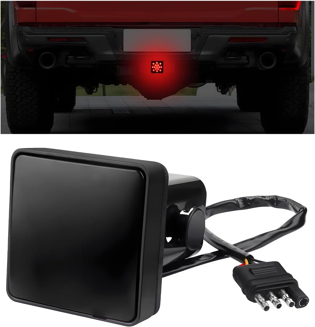 15 LED Brake Light Trailer Hitch Cover, 12V Bright Smoked Lens Tail Light for 2" Towing Hitch Receiver, Waterproof Square Brake Driving Lamp Exterior Accessories for Truck SUV RV