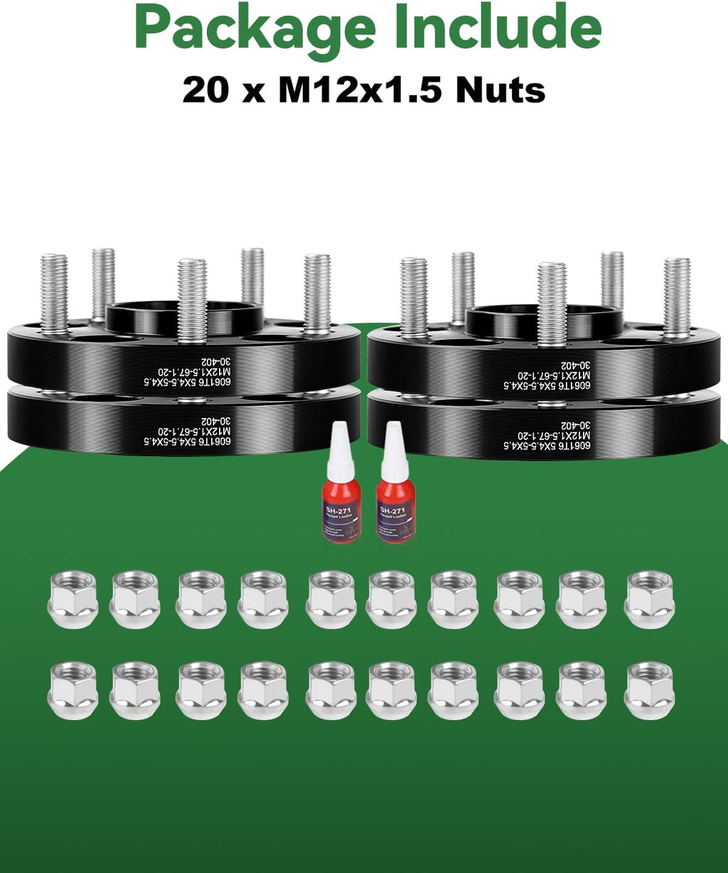 20mm 5x4.5 Hub Centric Wheel Spacers 67.1mm Hub Bore, 12x1.5 Studs 5x114.3 Forged Wheel Spacers Black Set of 4 for Hyundai Mazda Kia Ford Jeep Mitsubishi