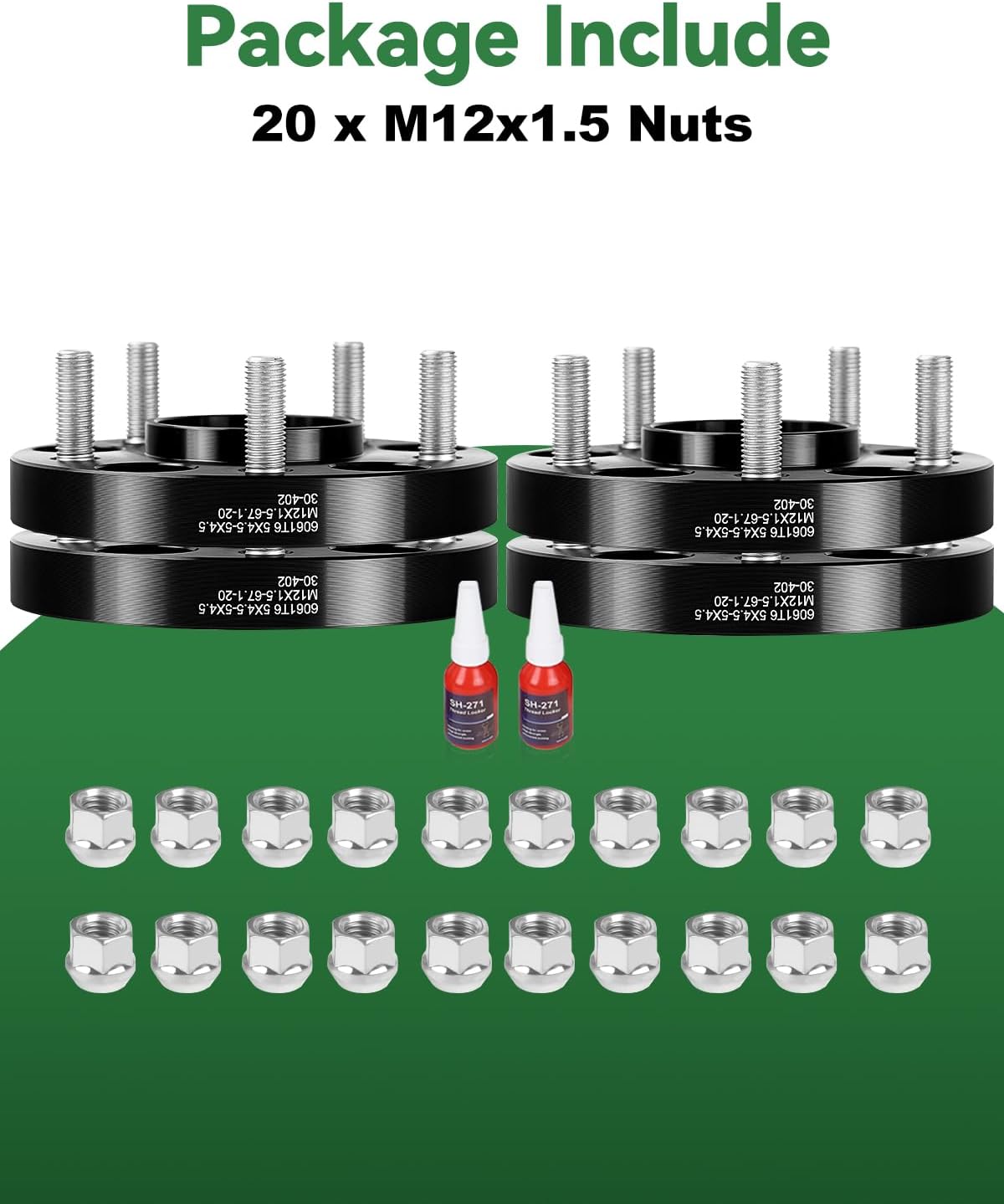 20mm 5x4.5 Hub Centric Wheel Spacers 67.1mm Hub Bore, 12x1.5 Studs 5x114.3 Forged Wheel Spacers Black Set of 4 for Hyundai Mazda Kia Ford Jeep Mitsubishi
