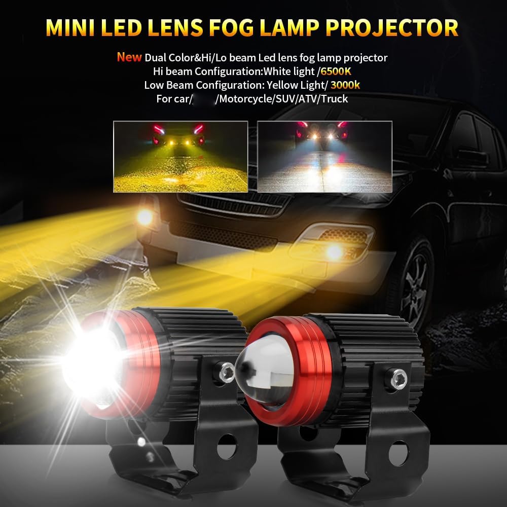 opp ulite motorcycle led fog lights 3000k amber, side view