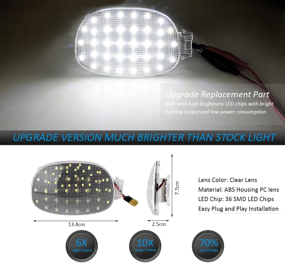LED Interior Dome Light for 1998-2003 Dodge Ram 1500 Dakota Neon Caravan Chrysler Sebring Town & Country: 6000K White Dome Lamp Kit, Roof Map Dome Light Cover Lens Overhead with White LED PCB, 1 Set