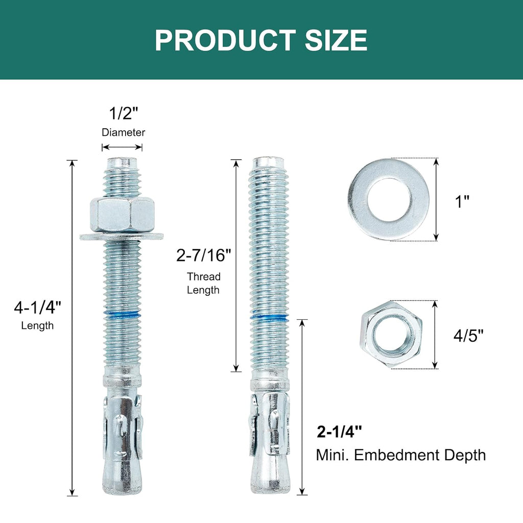1/2" x 4-1/4" concrete anchors (100 pack) 1/2, close-up detail