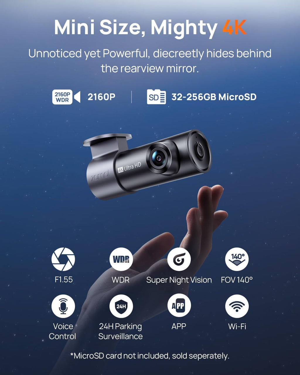 70mai m310 plus 4k dash cam front with shown in use