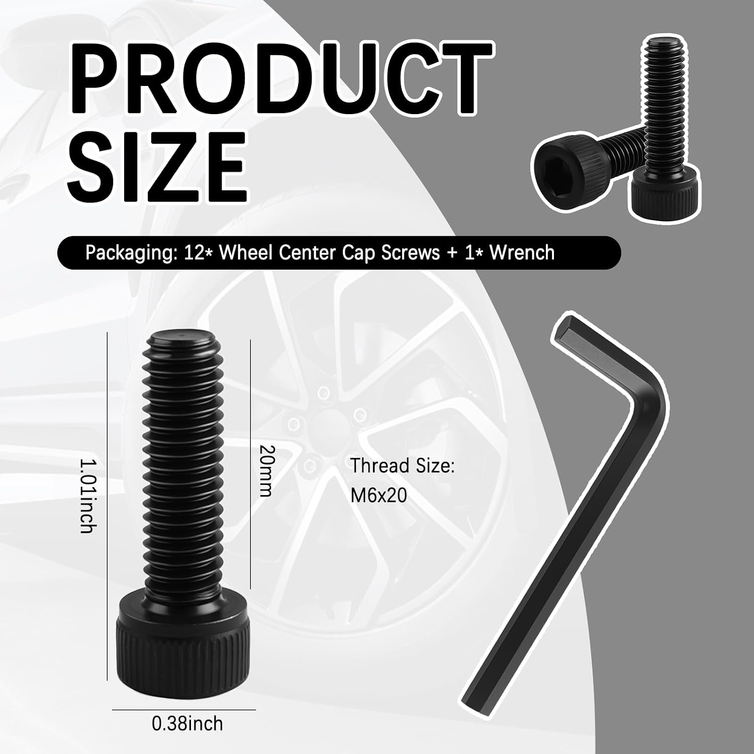 12PCS Fuel Wheel Center Cap Screws Kit with Hex Wrench,Anti-Loose Fuel Rim Centers Caps Screws Replacement for 1001-63-B/1001-63B/1001-63GB,Essential Center Hub Cap Screw