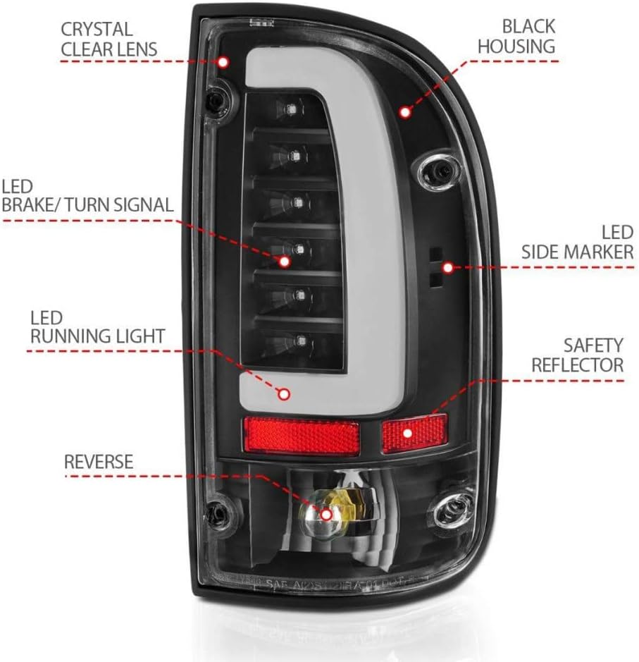 ANZO For Toyota Tacoma 1995-2004 Tail Lights LED Black Housing Clear Len Pair | 311353
