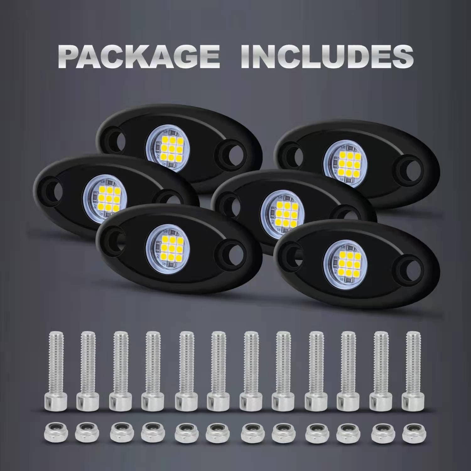 6Pods LED Rock Lights White Neon Underglow Lights for Car Trucks ATV UTV SUV Underbody Glow Trail Rig Lamp Waterproof (White)