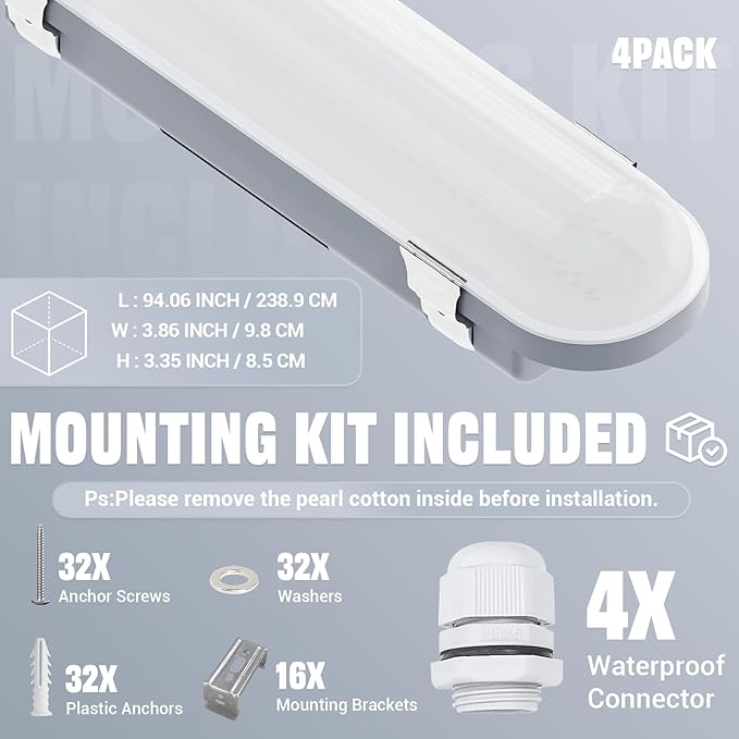 JTT 8FT LED Vapor Tight Light 120/100/80W Tunable, 18000lm LED Vapor Proof - Image 8