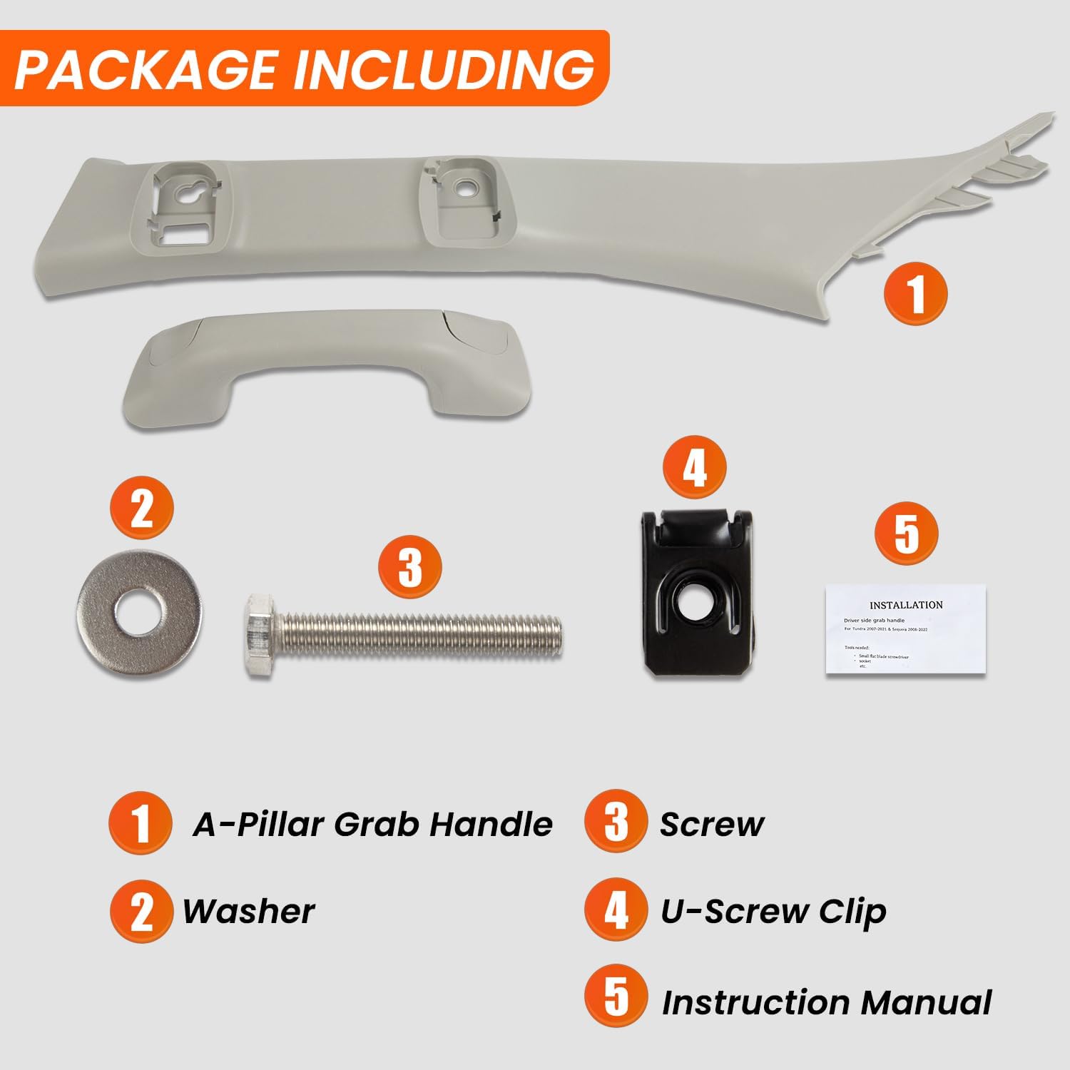 Driver Side A-Pillar Grab Handle Compatible with 2007-2022 Toyota Tundra Sequoia Interior Front Pillar Garnish Trim Panel Assist Handle Replaces 62220-0C050-B0 62220-0C060-B0 (Gray)