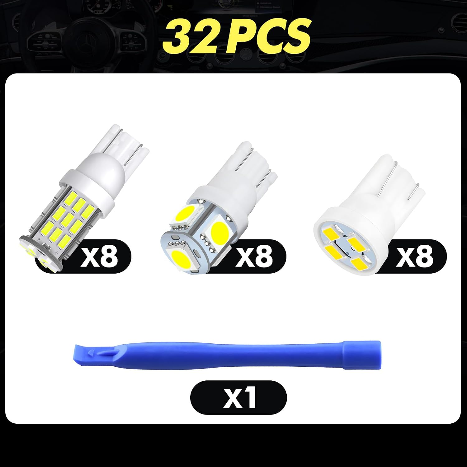 24PCS Car Interior Bulb Kit Set T10 921 194 168 Bulbs Interior Replacement 12 Volt Lights for RV Camper Trailer Boat Trunk Interior Dome Car Map License Plate Door Side Marker Cornering Light- White