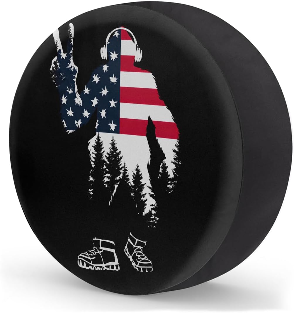 Rv Spare Tire Cover Wheel Bigfoot Flag Mountain Tire Covers Wheel Protectors Universal Fit for Camper RV SUV Truck Travel Trailer Accessories Waterproof Cover 14 inch for Diameter 25-27in