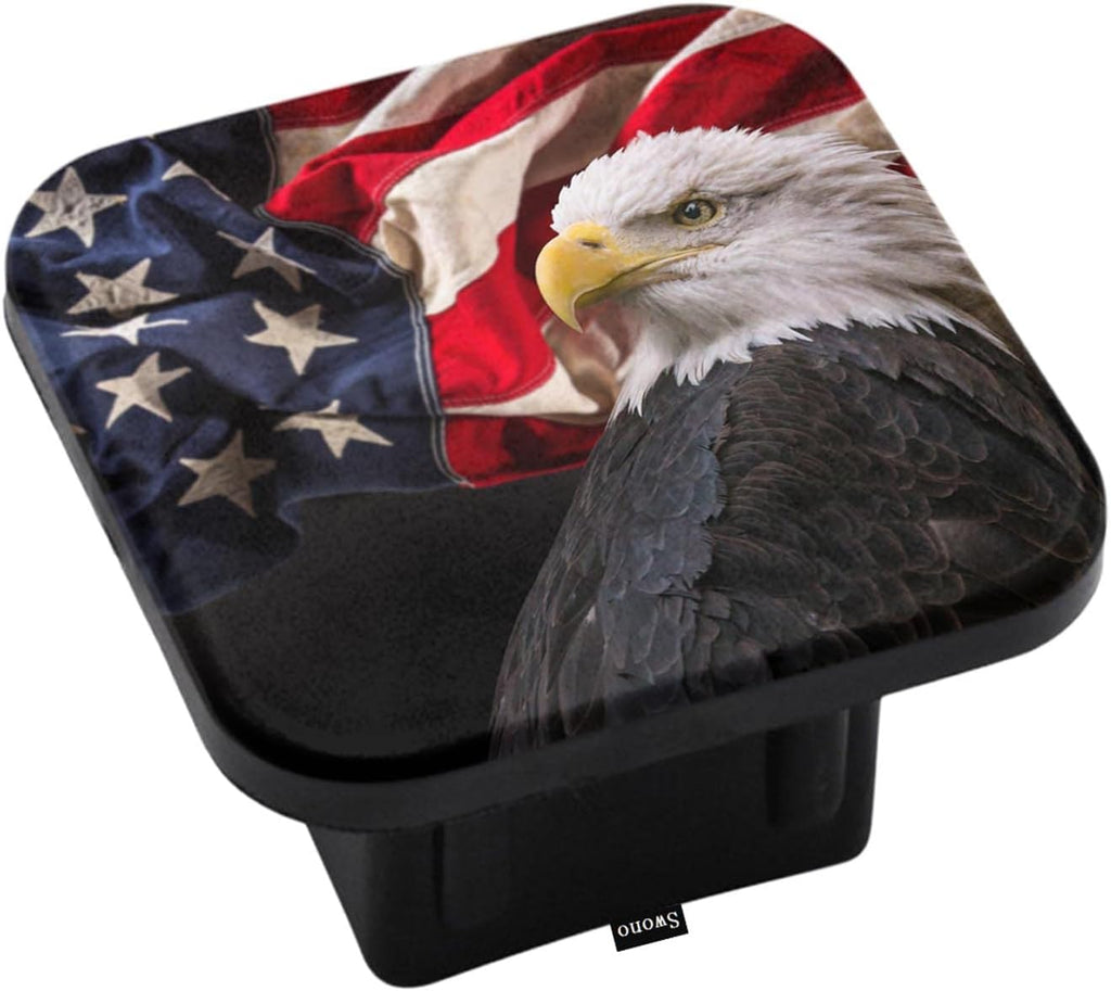 Swono Bald Eagle Tow Trailer Hitch Cover Plug Insert, Grunge American Flag and Bald Eagle Sturdy Hitch Tube Covers Keep Trailer Hitch Receiver Tube Clean and Protected for Sedans Tractors Trucks