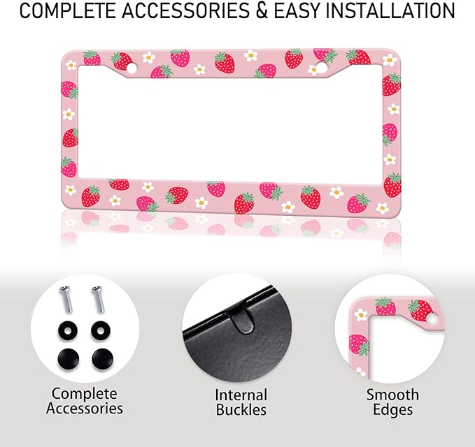 Cute Strawberry Printed License Plate Frame, Strawberry and Flowers Frames - Image 7