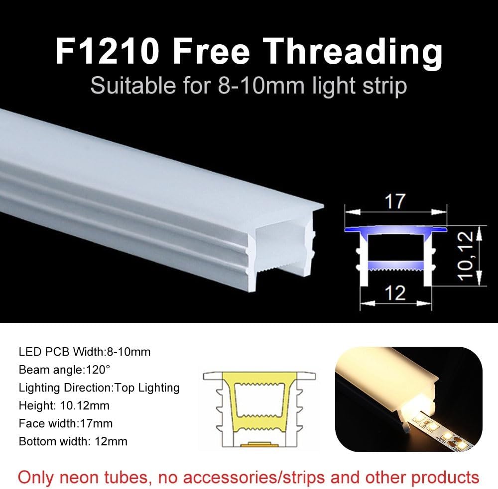 White/Black Silicone Neon Diffuser Tube 1-10m Length, 6-15mm LED Strip Width - Anti-Light Leakage, Soft & Bendable for Custom Shapes(F1210 White,1meter)