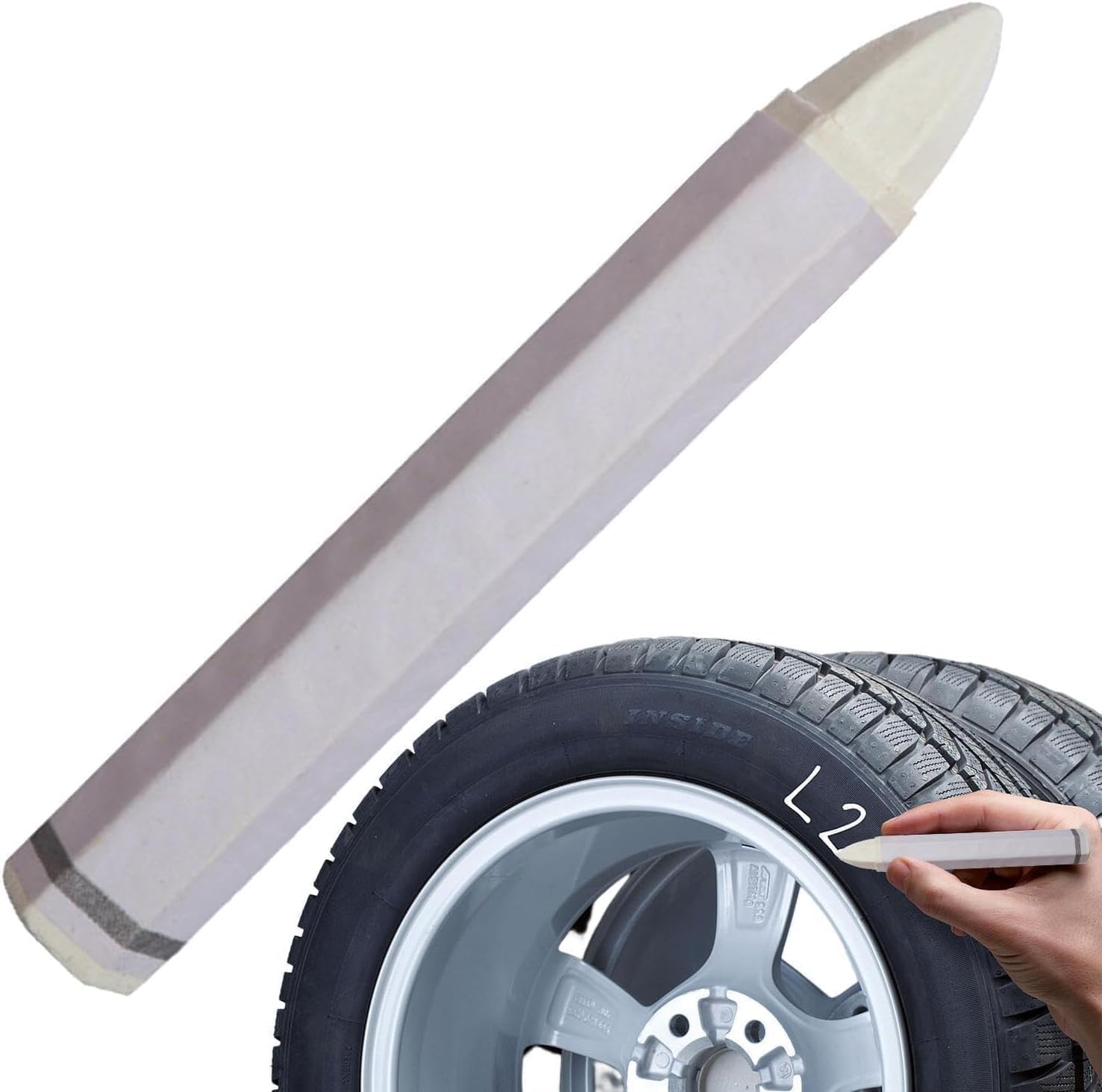 GANPUB 2Pcs White Car Paint Markers, Cars Tires Crayon Marker, Portable Cars Paint Pen, Tires Markers Pens for Wood Tirses and Metal, Markers and Daubers Painting