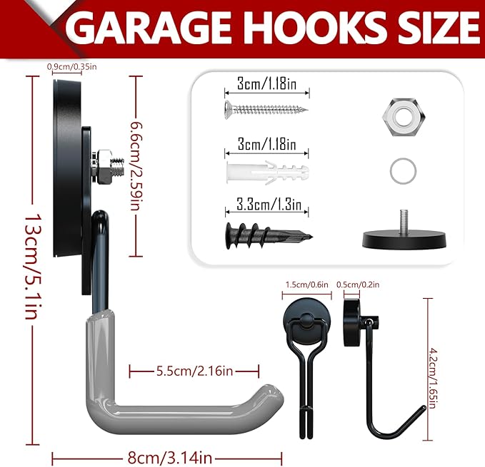 3-H Heavy Duty Magnet Garage Hooks 2 Pack, Large Strong Magnetic Hooks - Image 3