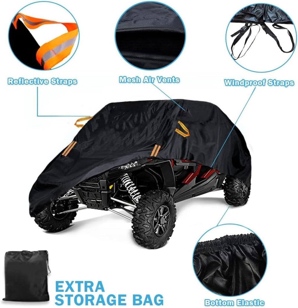 UTV Cover Waterproof Heavy Duty 4-6 Seater Cover Black Oxford Cloth Protection Covers for Polaris RZR Mahindra Can-Am Defender All Weather Side by Side Cover UTV Accessories