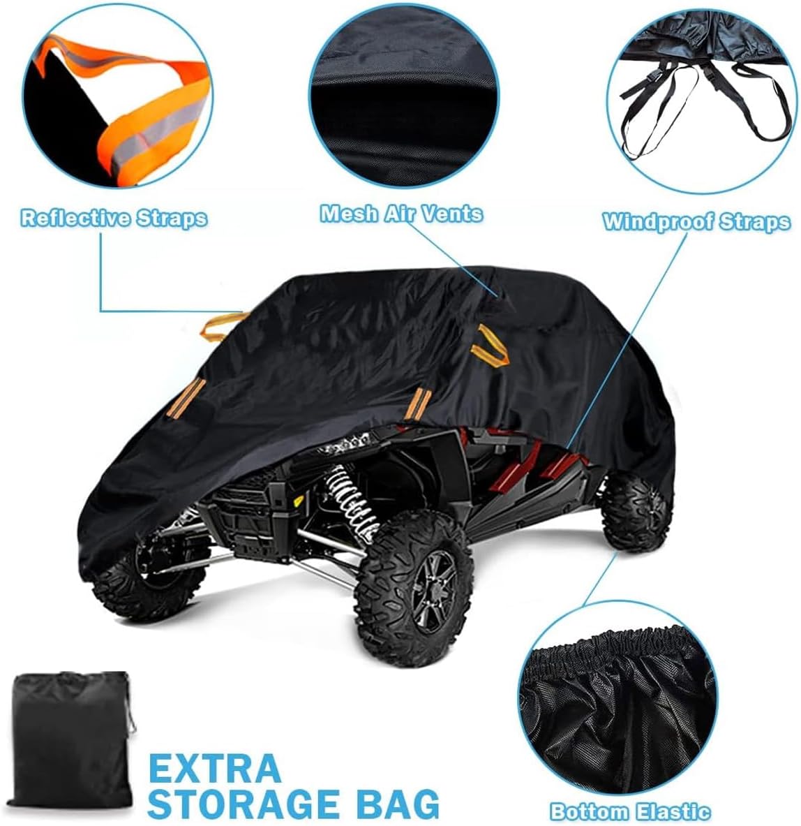 UTV Cover Waterproof Heavy Duty 4-6 Seater Cover Black Oxford Cloth Protection Covers for Polaris RZR Mahindra Can-Am Defender All Weather Side by Side Cover UTV Accessories