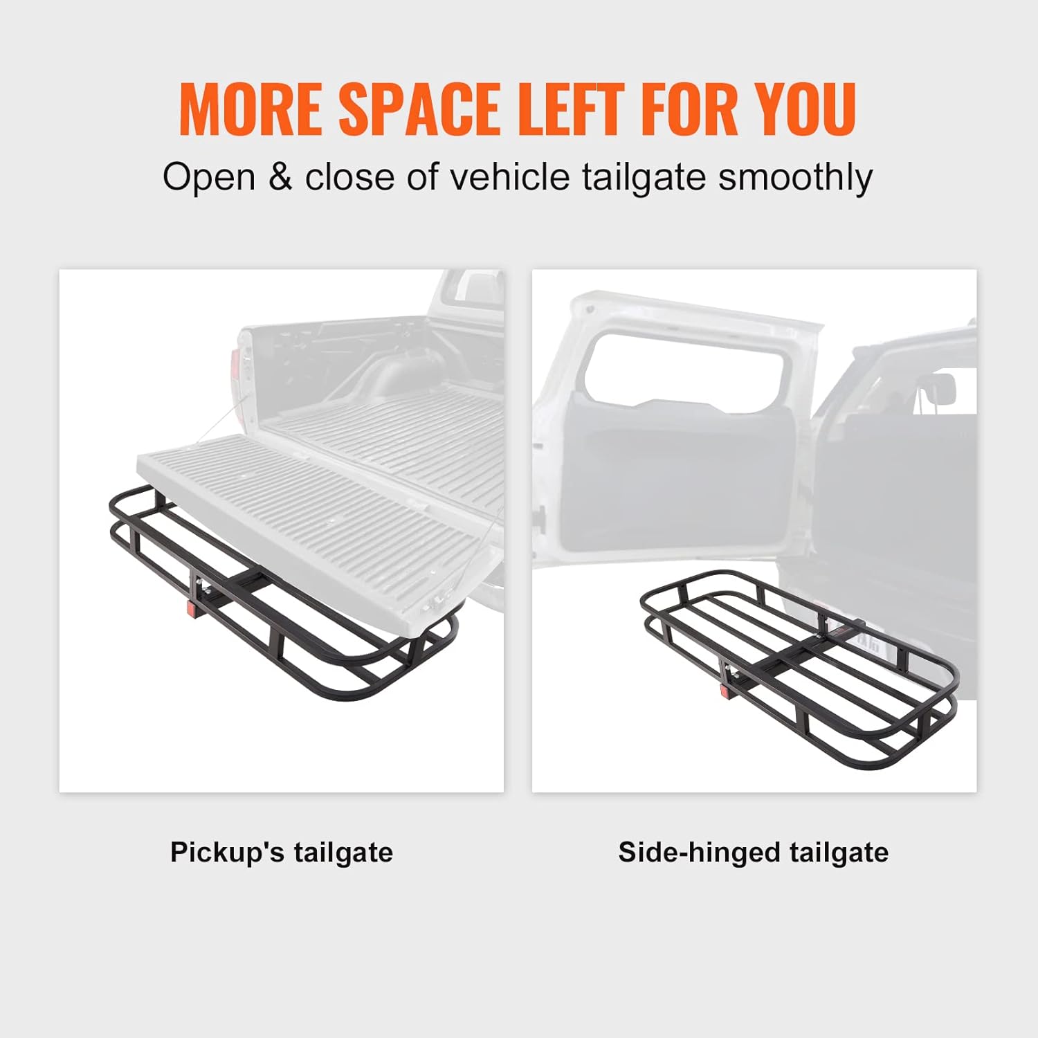 VEVOR 53 x 19 x 5 in Hitch Cargo Carrier, 500lb Capacity Trailer Mount Basket, Steel Luggage Carrier Rack Fits 2'' Receiver for SUV Truck Pickup with Net, Stabilizer, Straps, Black