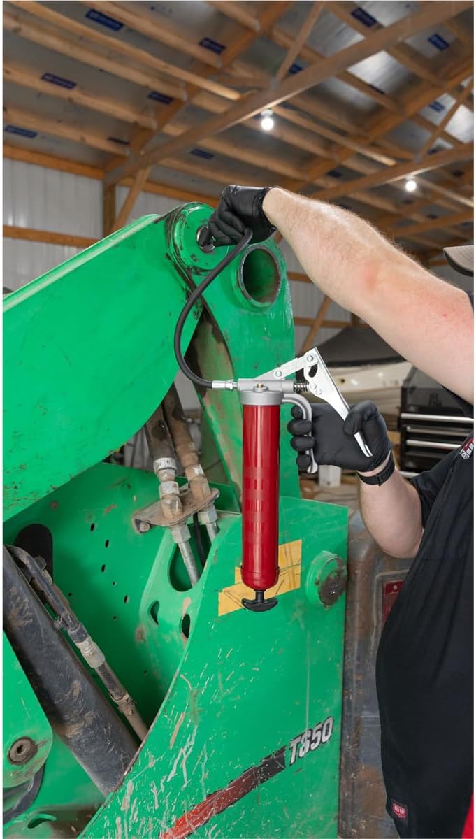 Alemite 555-E Professional Series Grease Gun, Dual Leverage Feature, 18" Flexible Hose, 7,500 psi Pressure, Quick Priming, Ergonomic Cast Handle, Universal Follower, Durable Coupler, Bleeder Valve