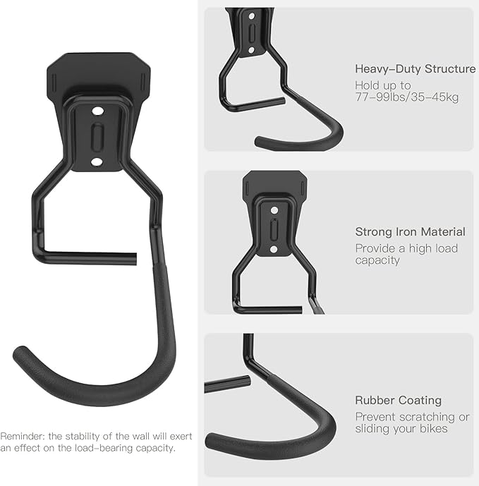 Bike Wall Mount with Fixed Hook, Heavy Duty Bike Storage Rack, Bike Rack - Image 4