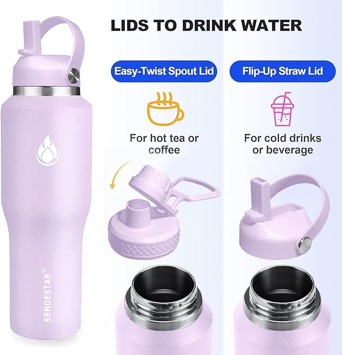 SENDESTAR 40oz Water Bottle Wide Mouth Stainless Steel Vacuum Insulated Double