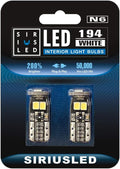 SIRIUSLED N6 194 Extremely Bright 3030 Chipset LED Bulbs for Car Interior Lights License Plate Dome Map Side Marker Door Courtesy Wedge 6000K Xenon White 168 175 174 2825 T10 192 Pack of 2