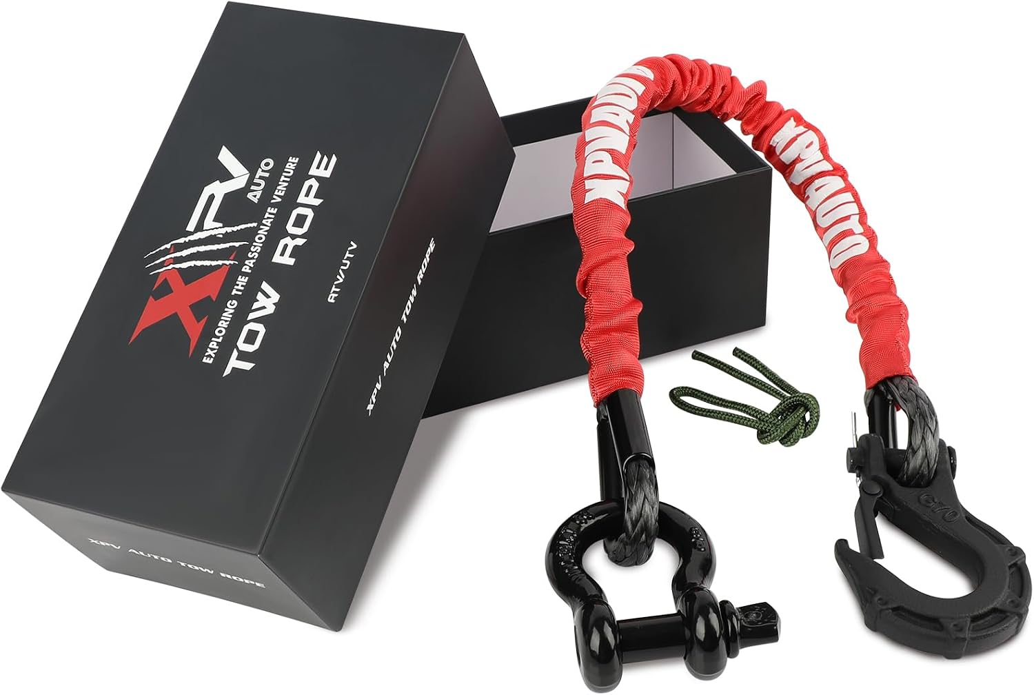 XPV AUTO Recovery Strap (18,000lb.) 2FT with Winch Hook and D-Ring Shackle Synthetic Tow Recovery Rope for ATV Mud Recovery