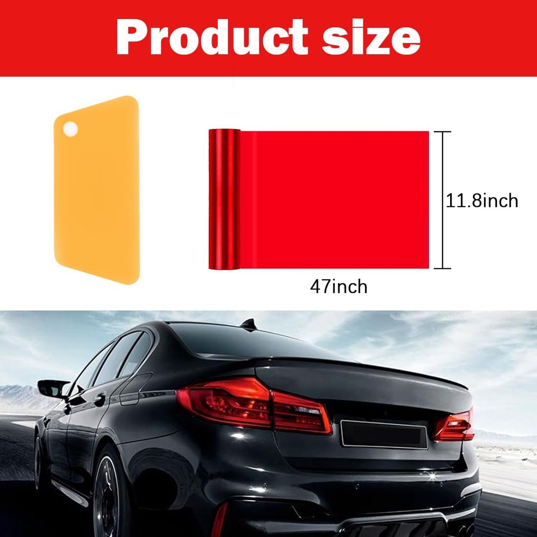 1 Pcs Car HeadLight Tint Film 12 X 48inch,Cuttable&Stretchability Car Headlight Taillight Fog Light Vinyl Wrap Protector,Non-Marking Self-Adhesive Decals Car Decor mit squeegee,red