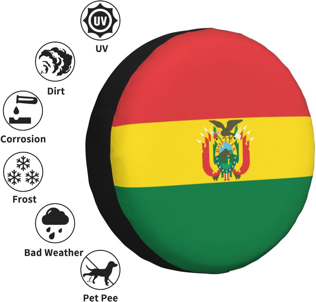 Flag of Bolivia Print Universal Spare Tire Cover for RV, Jeep | Wheel Protector Fits Rv, Trailer, Jeep, Shield Tires From Sun, Dirt And Rain For Outdoor Storage