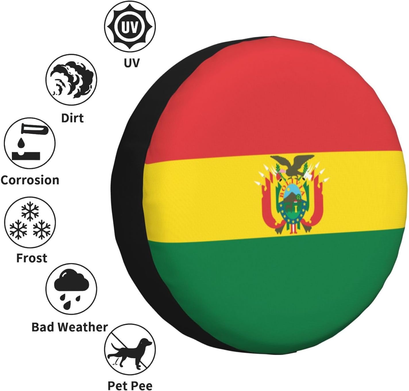 Flag of Bolivia Print Universal Spare Tire Cover for RV, Jeep | Wheel Protector Fits Rv, Trailer, Jeep, Shield Tires From Sun, Dirt And Rain For Outdoor Storage