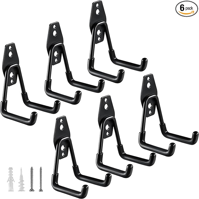 Heavy Duty Garage Hooks 6 Pack, 2.8 inch Small U Shaped Hanger, Wall Mounted by HUPBIPY