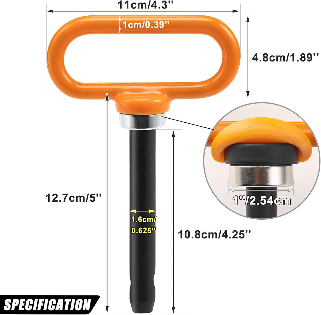 CZC AUTO Magnetic Hitch Pin 5/8" Lawn Mower Trailer Hitch Pin, Magnet Trailer Gate Pin for Simple One Handed Hook On & Off - Securely Hitch Lawn & Tow Behind Attachment, Orange