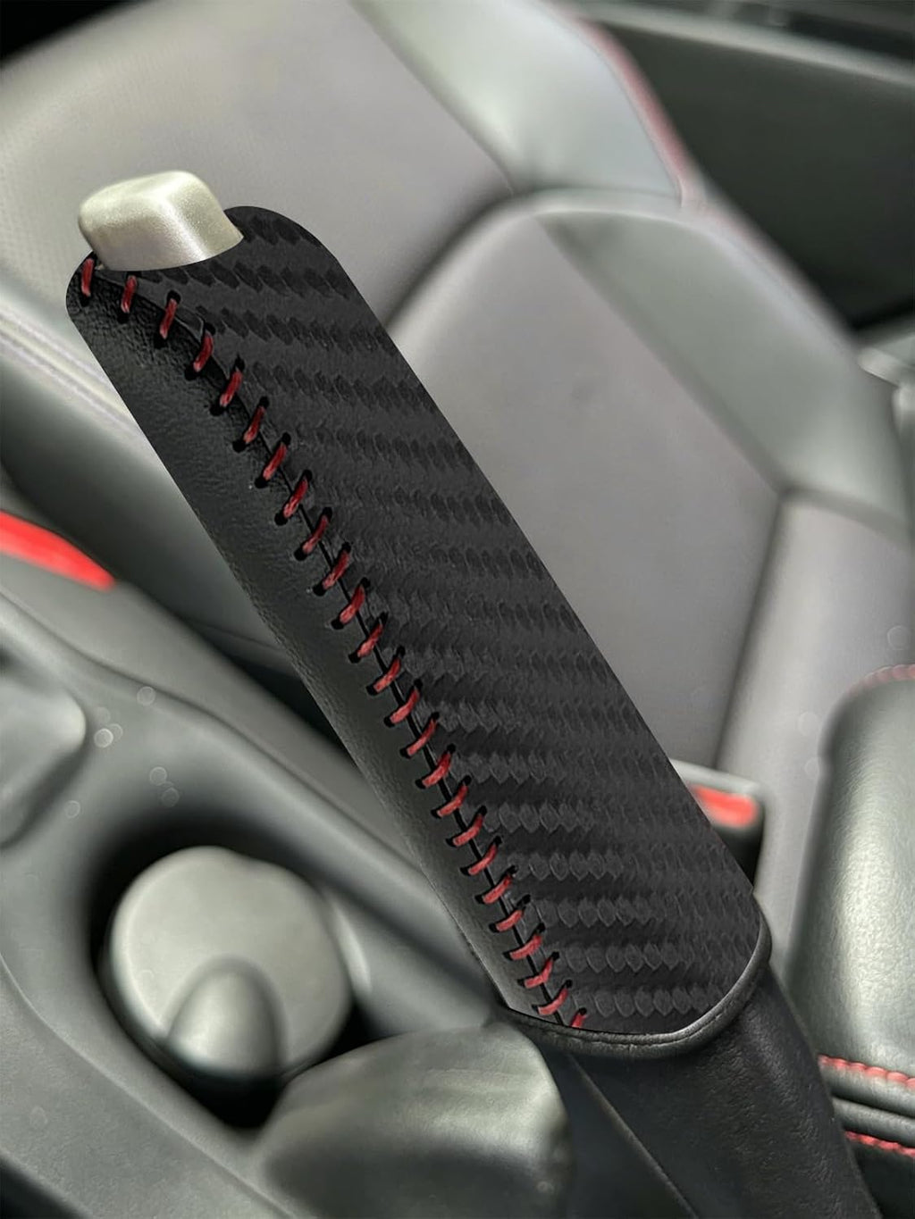 Genuine Leather Handbrake Cover with Stitching Design, Anti-Slip & Universal Fit, Easy Installation Hand Brake Grip Cover for Car Interior Upgrade, Ideal for Commuters & Family Cars
